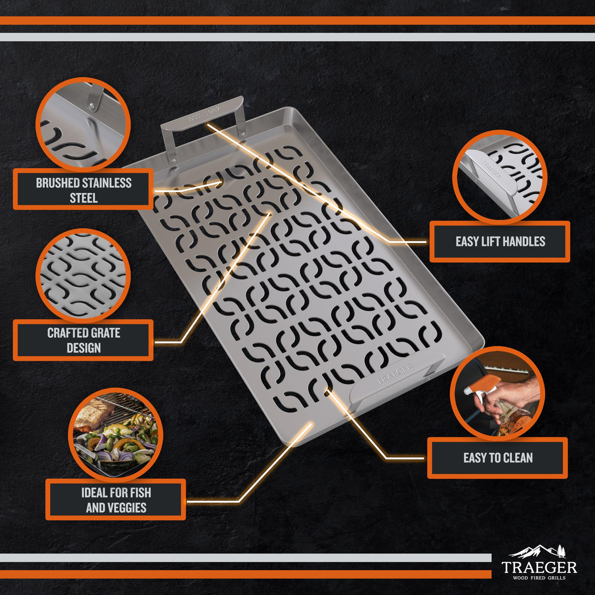 Traeger ModiFIRE tray with handles enables safe lifting and precise placement.