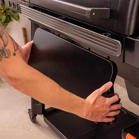 Traeger P A L Front Shelf hanging when not in use to save counter space