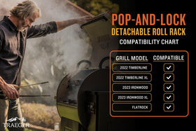 Closeup of Traeger P.A.L. Roll Rack with grill essentials ready