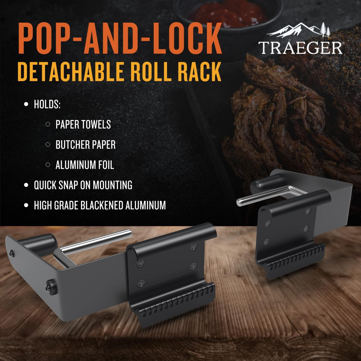 Roll rack holds aluminum foil on Traeger P.A.L. system