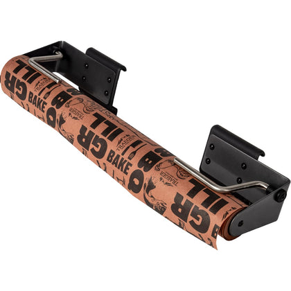 Traeger P.A.L. Roll Rack mounted on grill keeps towels and foil within reach