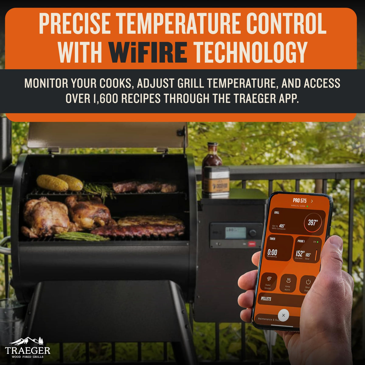 Traeger Pro 575 cooking space displaying 575 sq in capacity.