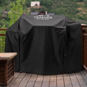 Traeger Silverton 810 cover material close up highlights heavy duty all weather protection