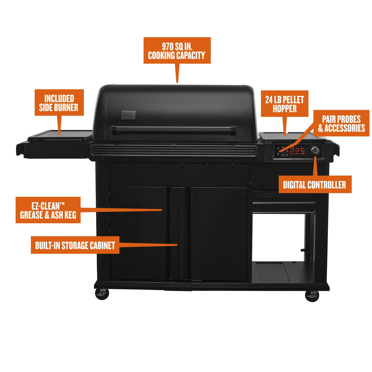 Traeger Woodridge Elite EZ-Clean design simplifies grease and ash cleanup