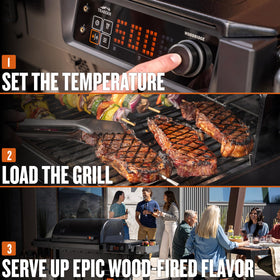 Traeger Woodridge Pro Plus folding side shelf expanding prep space.