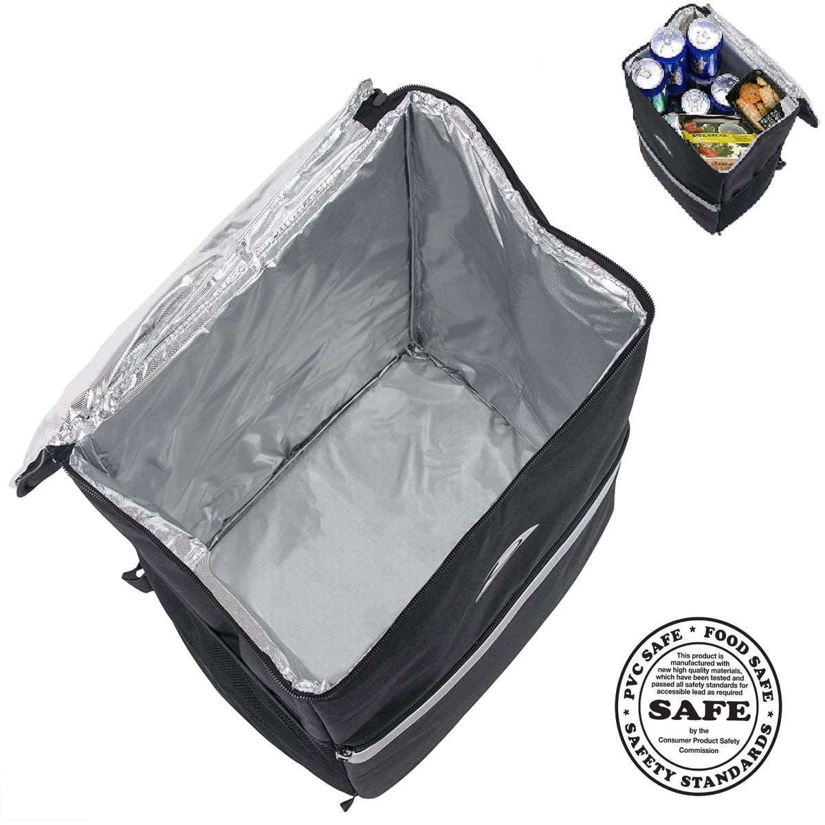 Trail maker backpack with reflective stripes boosts visibility during deliveries.