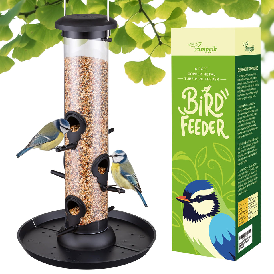 TrampgiK 6-port outdoor bird feeder with seed catcher for yard use
