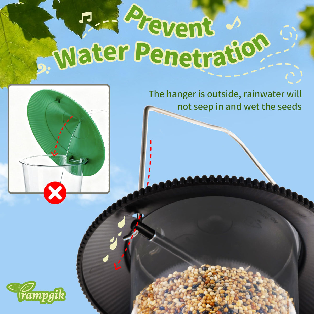 External hanger design minimizes rain intrusion and wobble.
