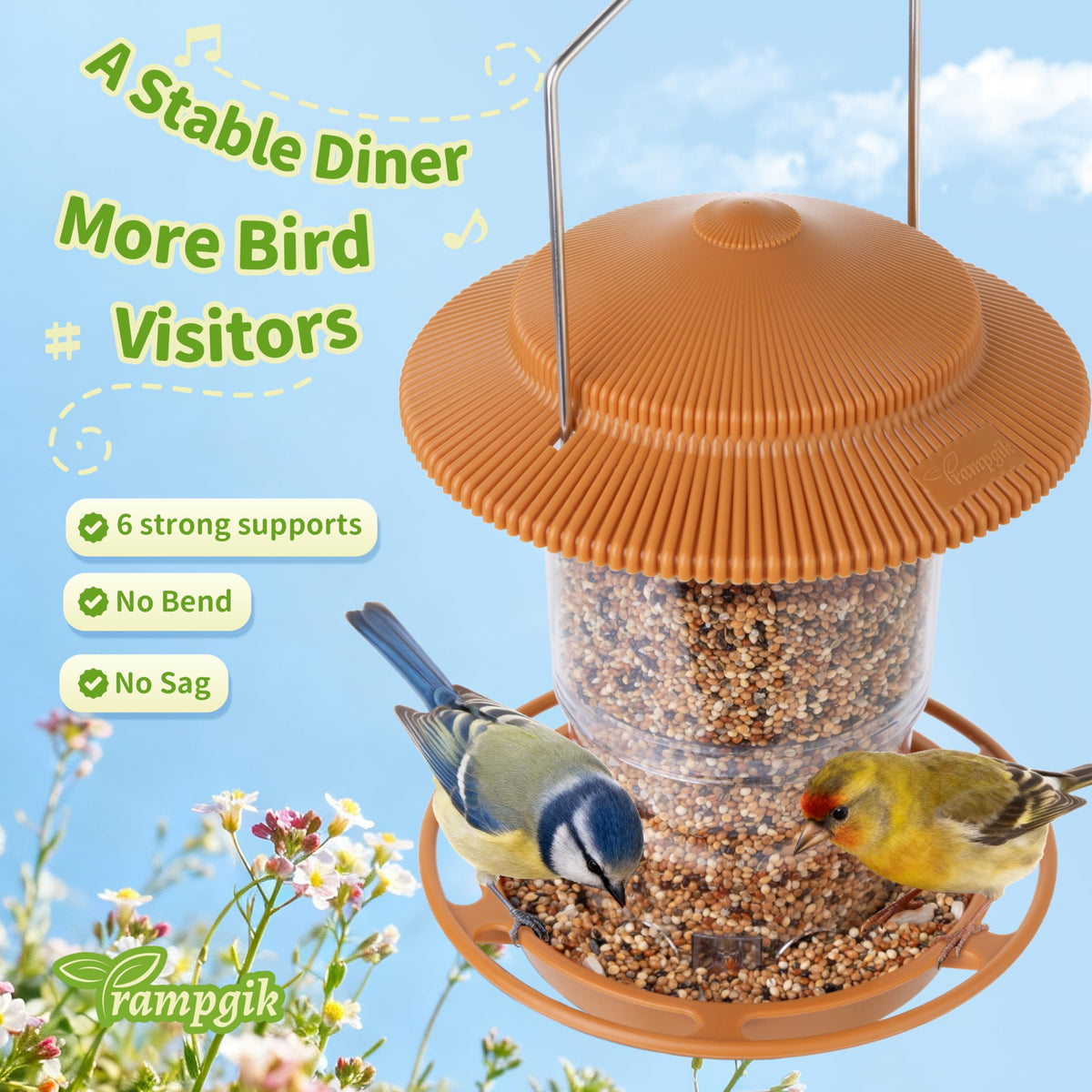 TrampgiK outdoor hanging setup keeps seeds dry and accessible.