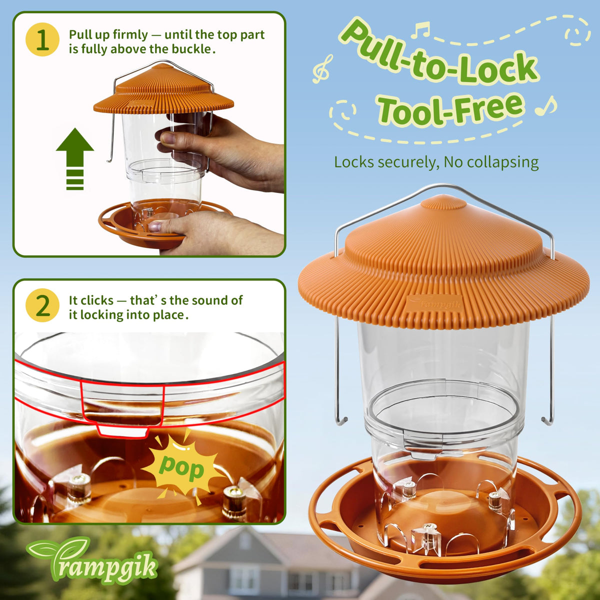 TrampgiK thick metal hanger ensures durable outdoor hanging.