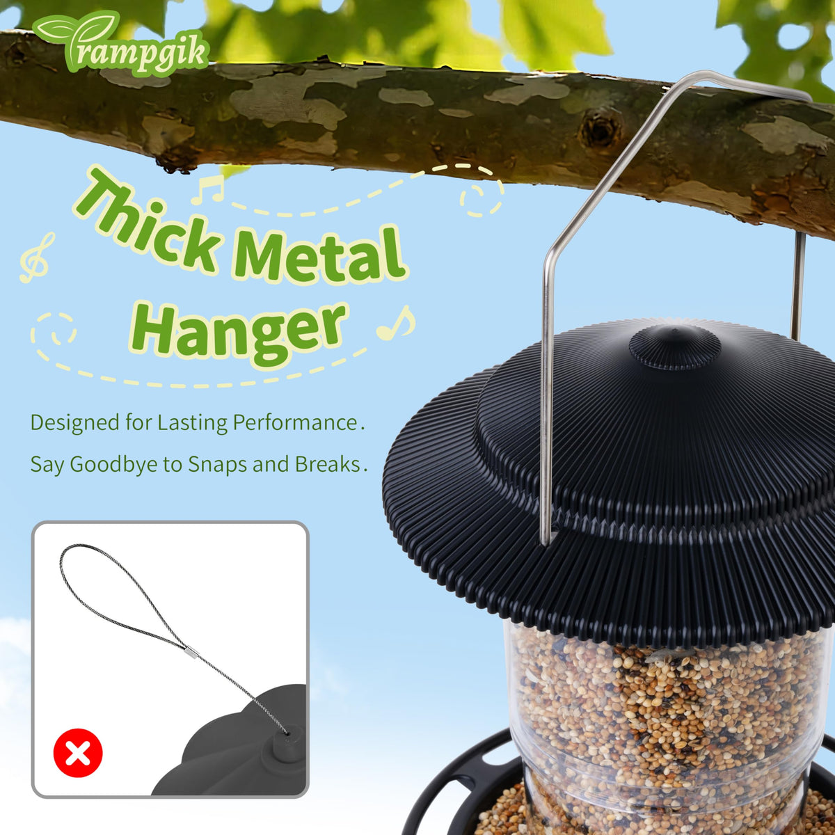 External rainproof roof orientation keeps seeds dry and accessible.