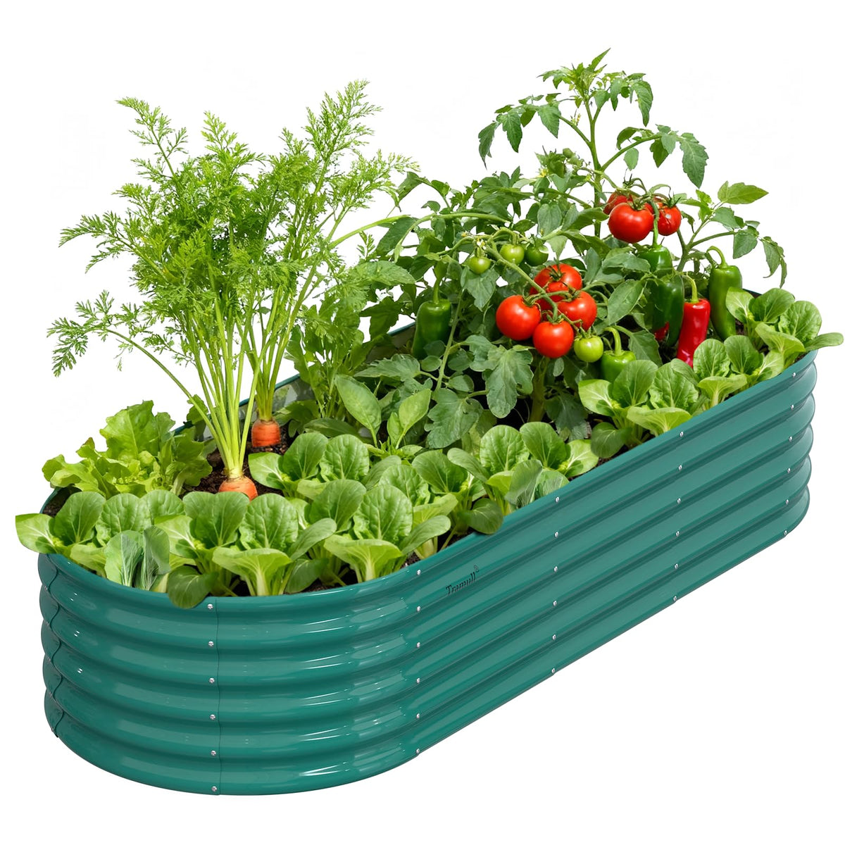 Tramull 8x3x18in galvanized raised bed front view shows durable corrugated panels