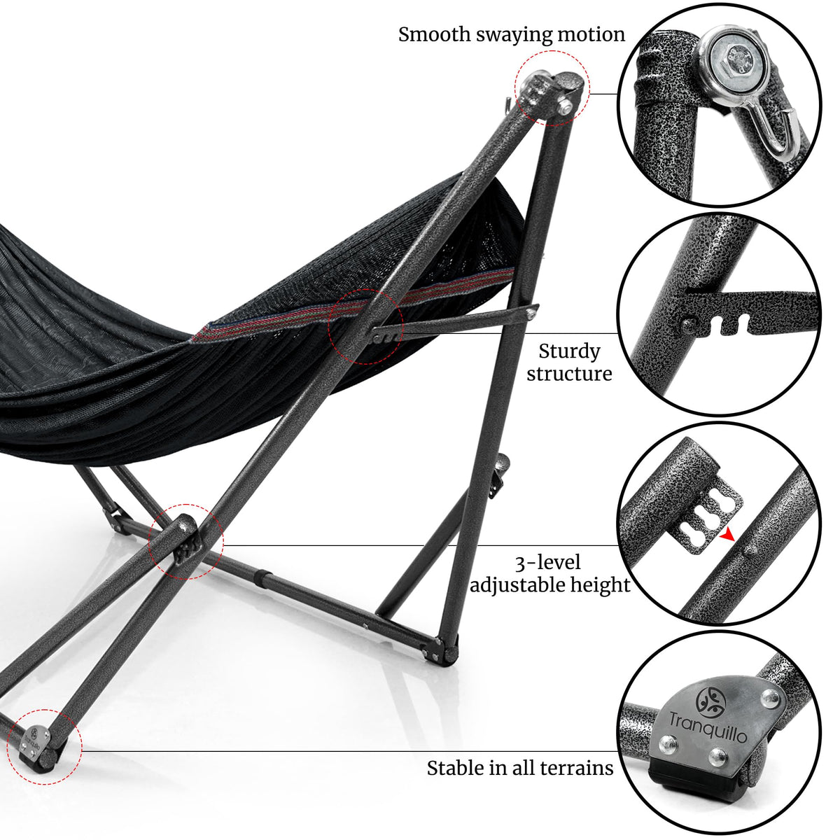 Tranquillo electrostatic steel frame ensures long-lasting durability.
