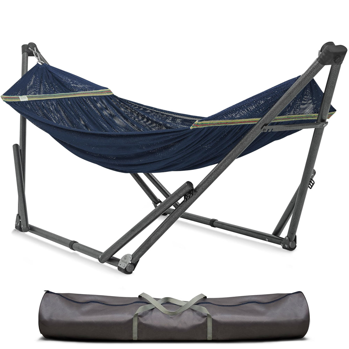 Tranquillo Uniki hammock stand collapsible for easy transport.