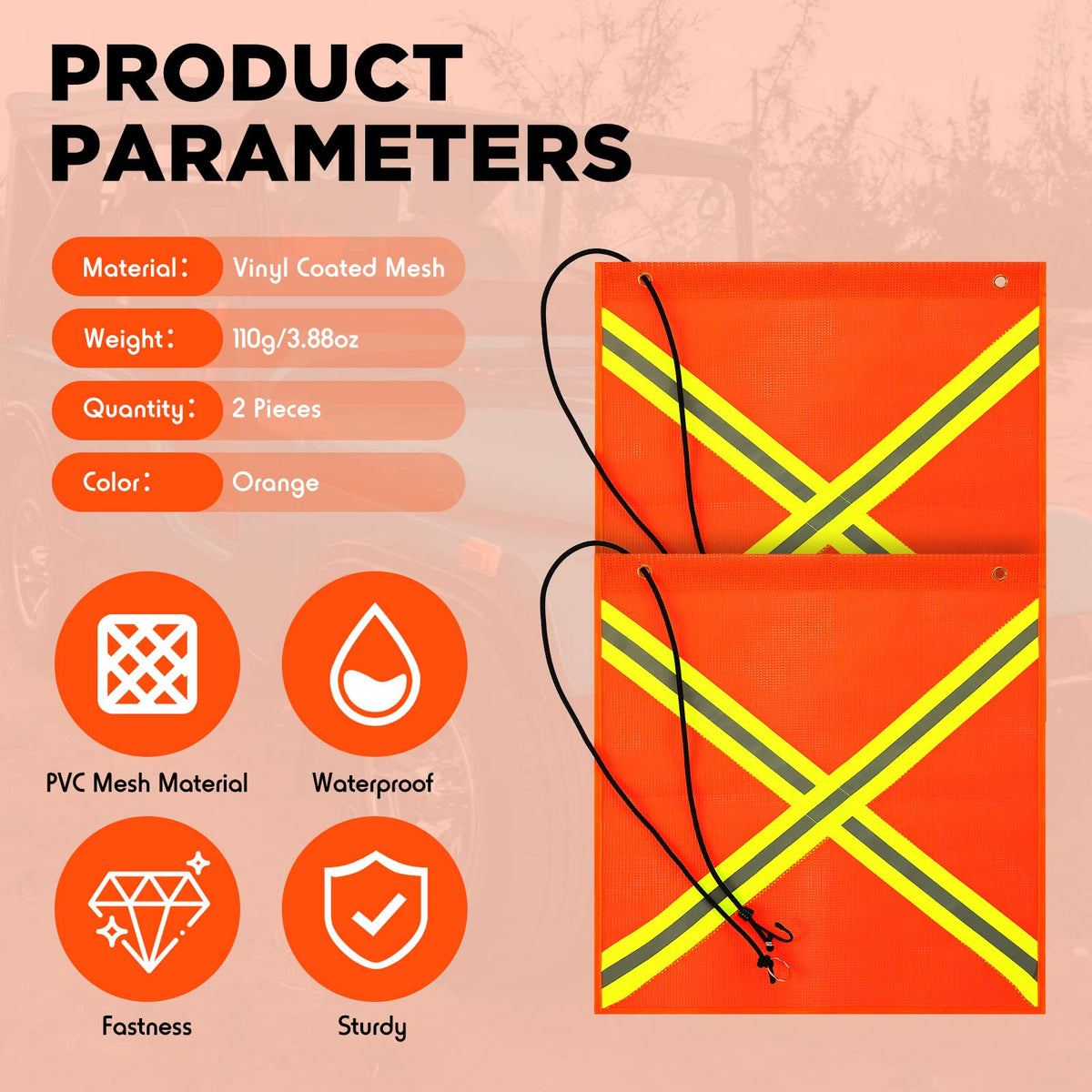 Tranqun flag with grommet and cord for quick mounting