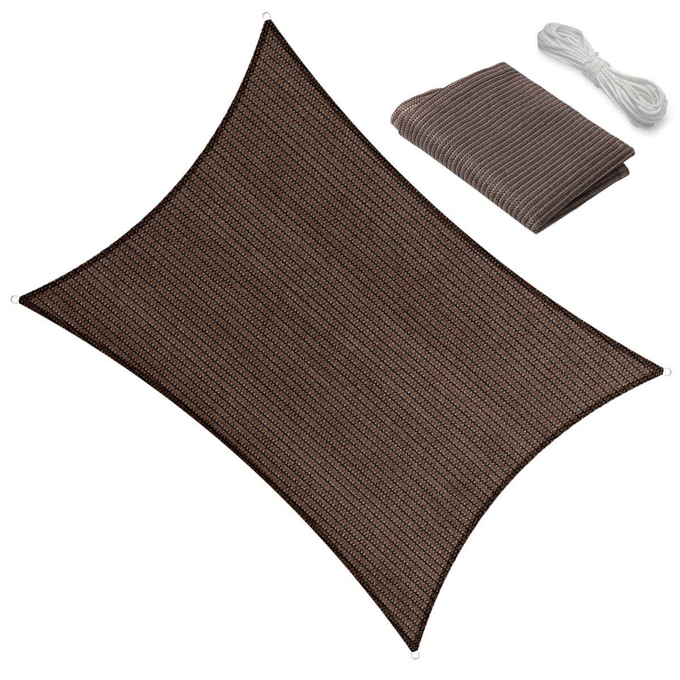 TRANSONA 10x12 brown shade sail over a patio providing cool shade and airflow