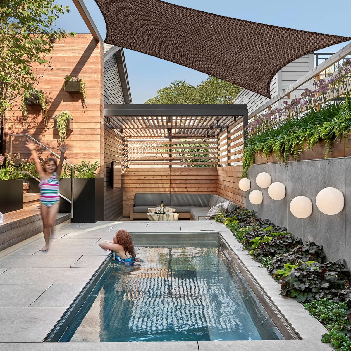 TRANSONA breathable permeable fabric shade sail blocks heat while letting air through