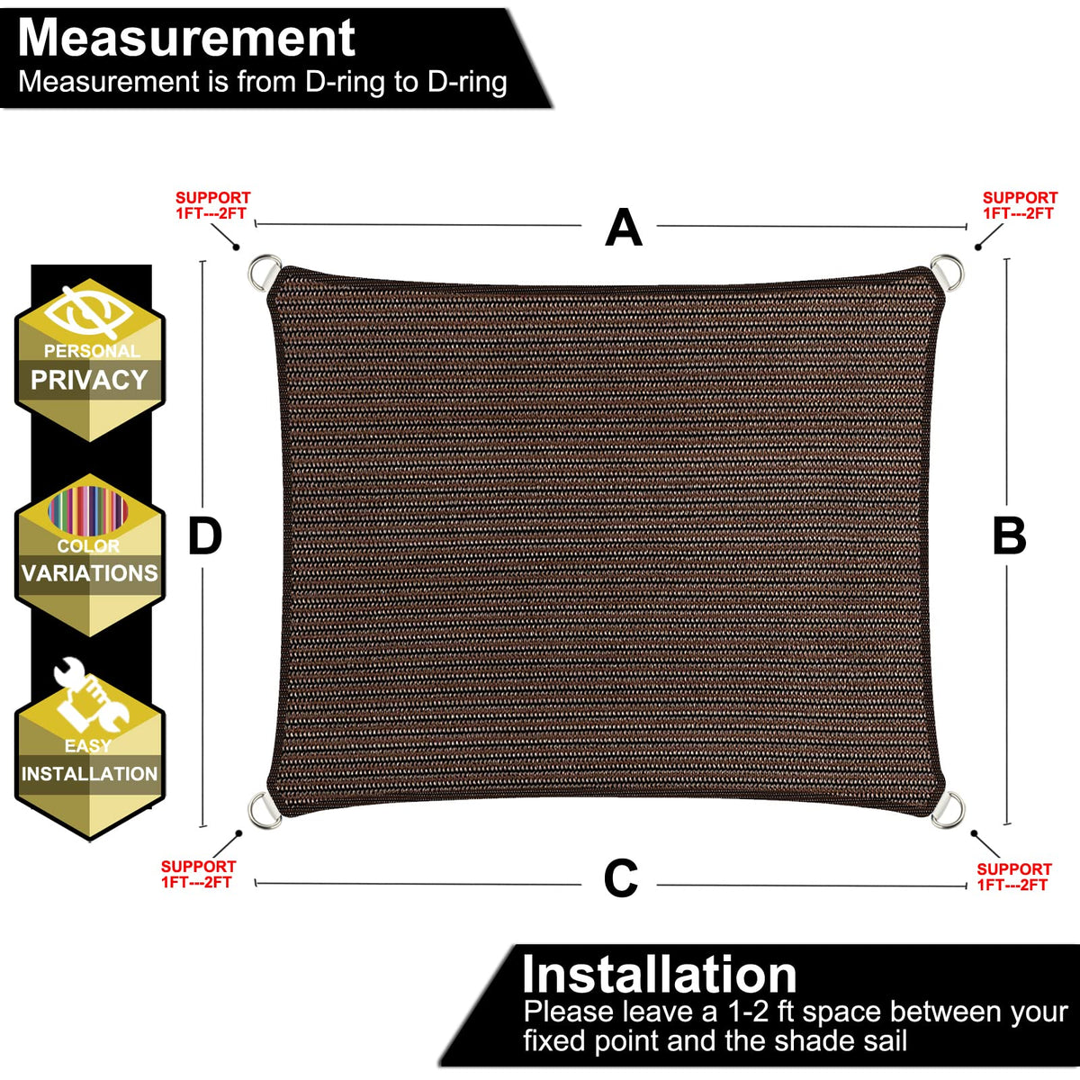 TRANSONA patio shade sail installed between posts for garden shelter