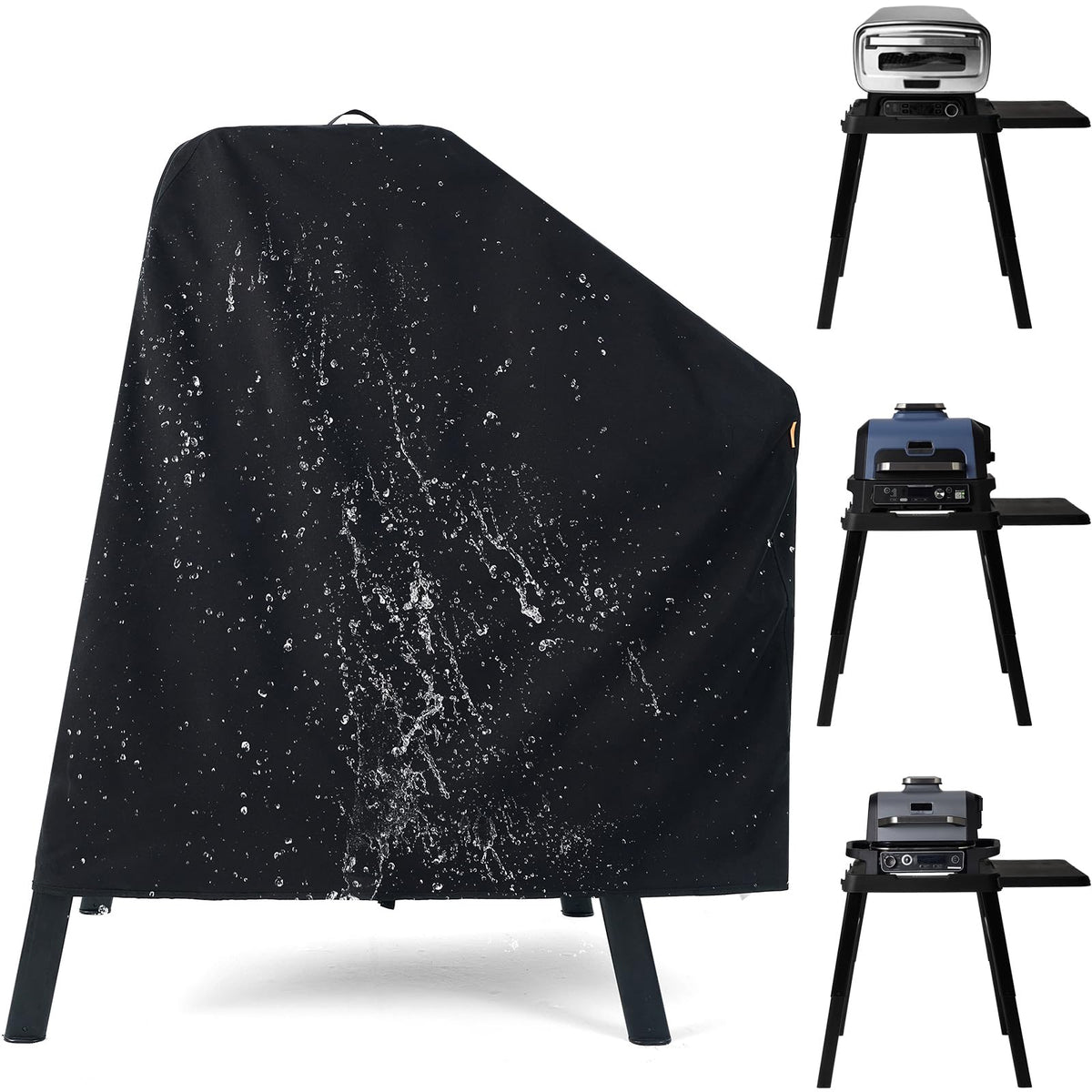 TravelIt Ninja Woodfire cover on XSKUNSTAND protects grill from rain.
