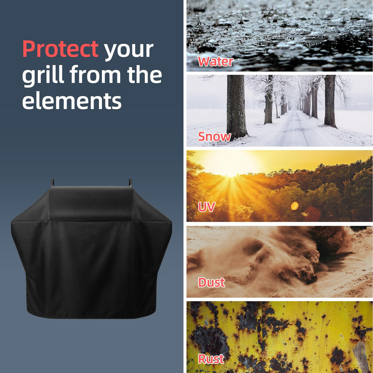 TRAVELIT Ninja FlexFlame cover uses 600D polyester for durable all-season protection.