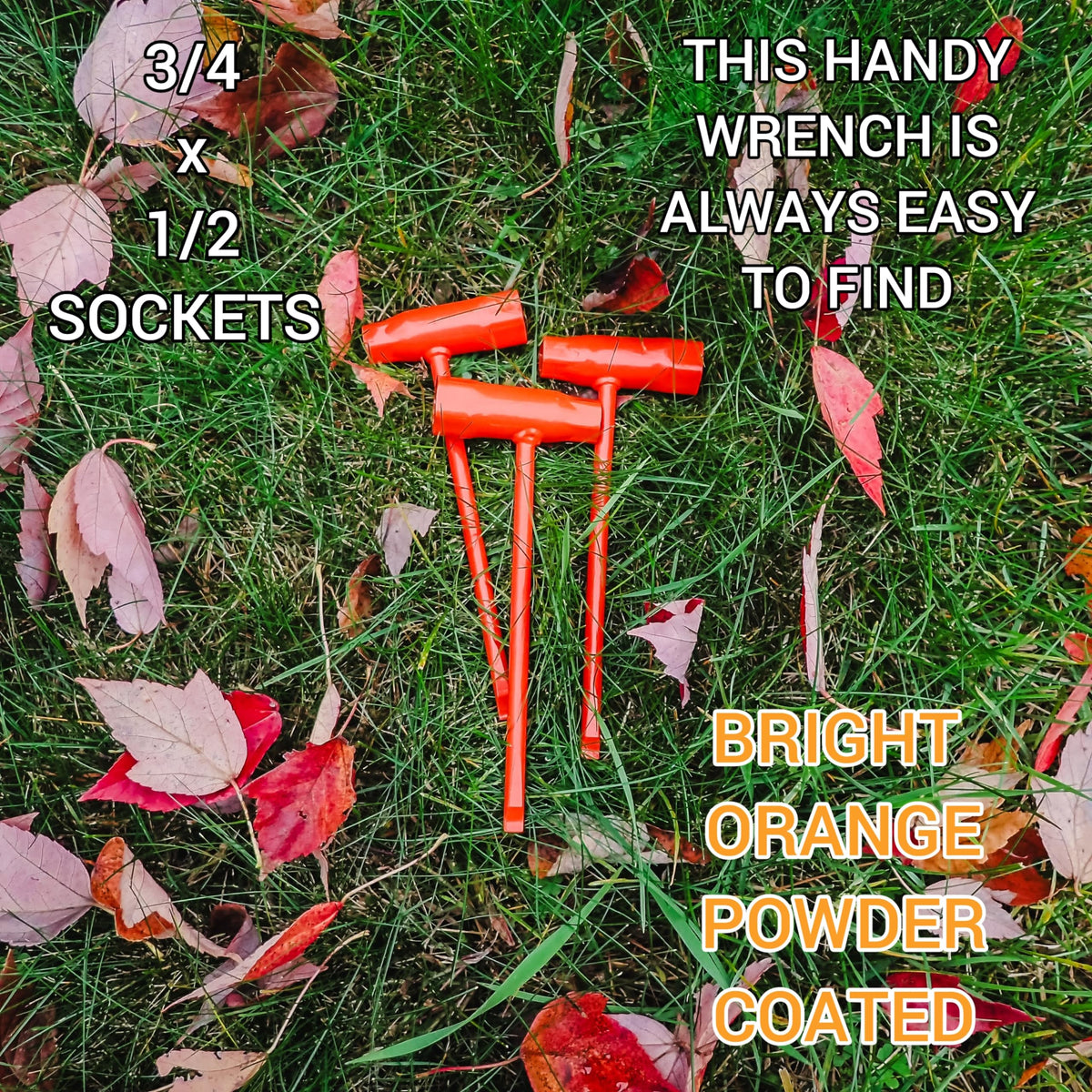Close-up of Duke's SCRENCH wrench shows bright orange color for fast locating.