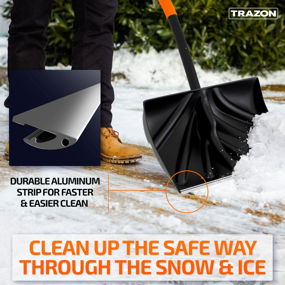 Trazon snow shovel aluminum handle provides strength and lightness