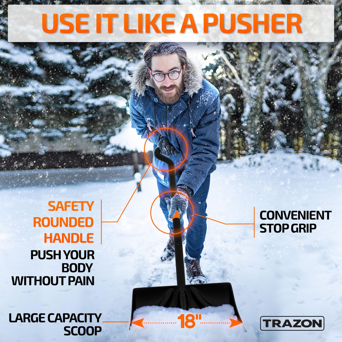 Trazon snow shovel rugged black design for winter use