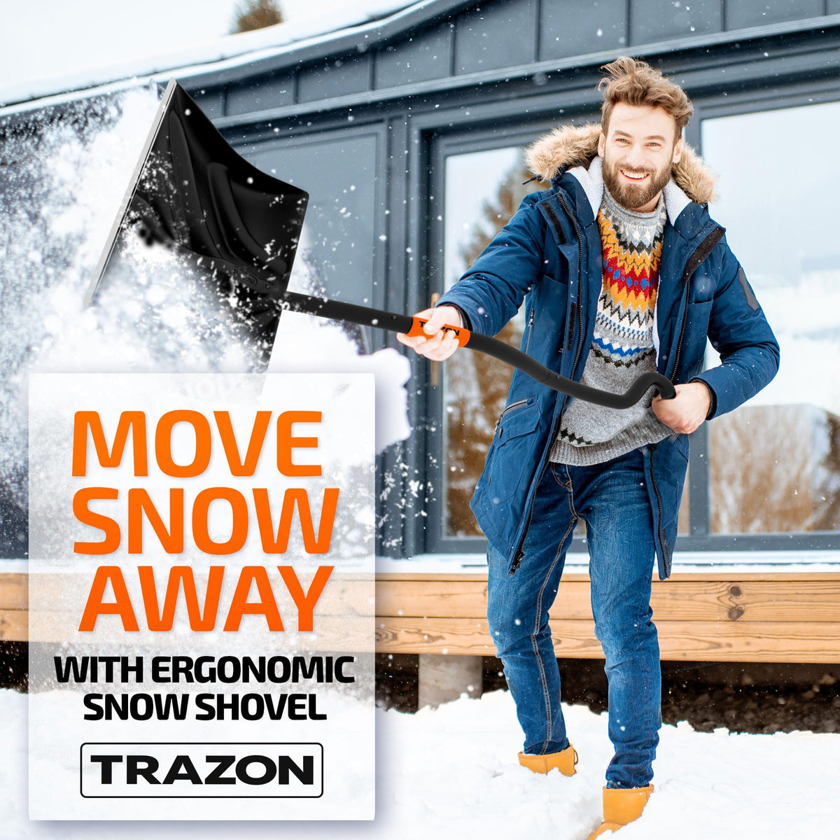 Trazon snow shovel ideal for driveway clearance and garage use