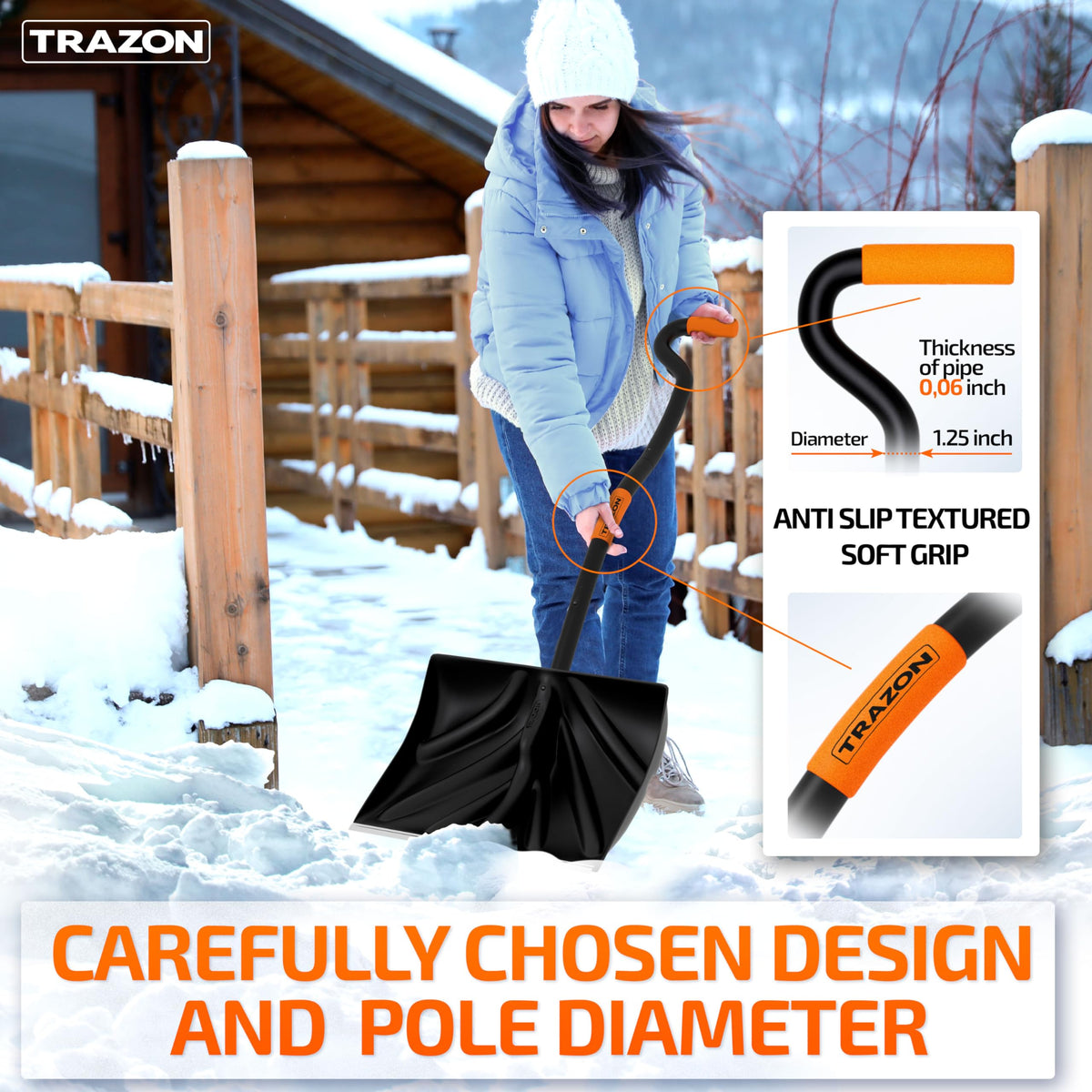 Trazon snow shovel durable plastic scoop handles cold weather