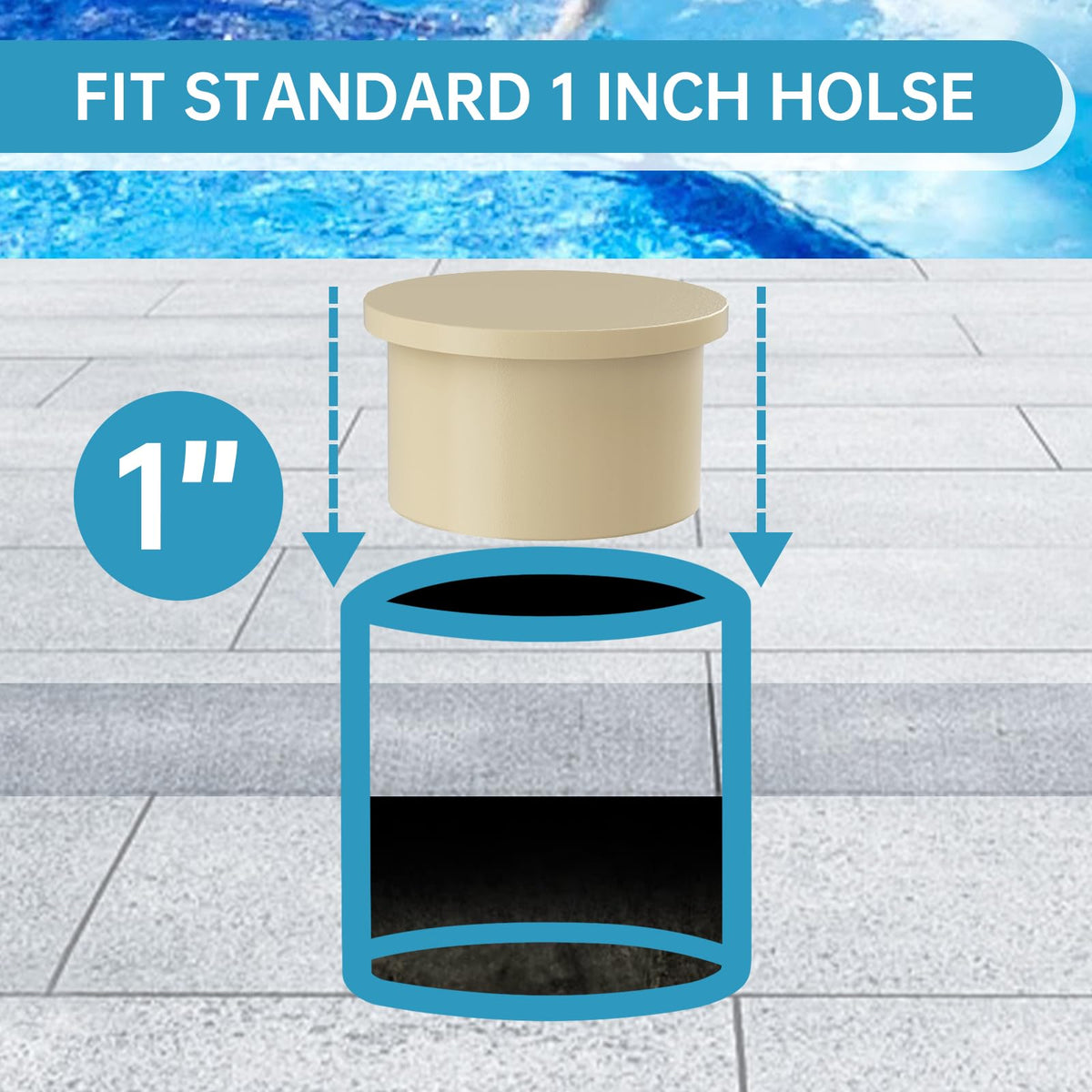 Trdzi easy installation view of pool hole cap being placed