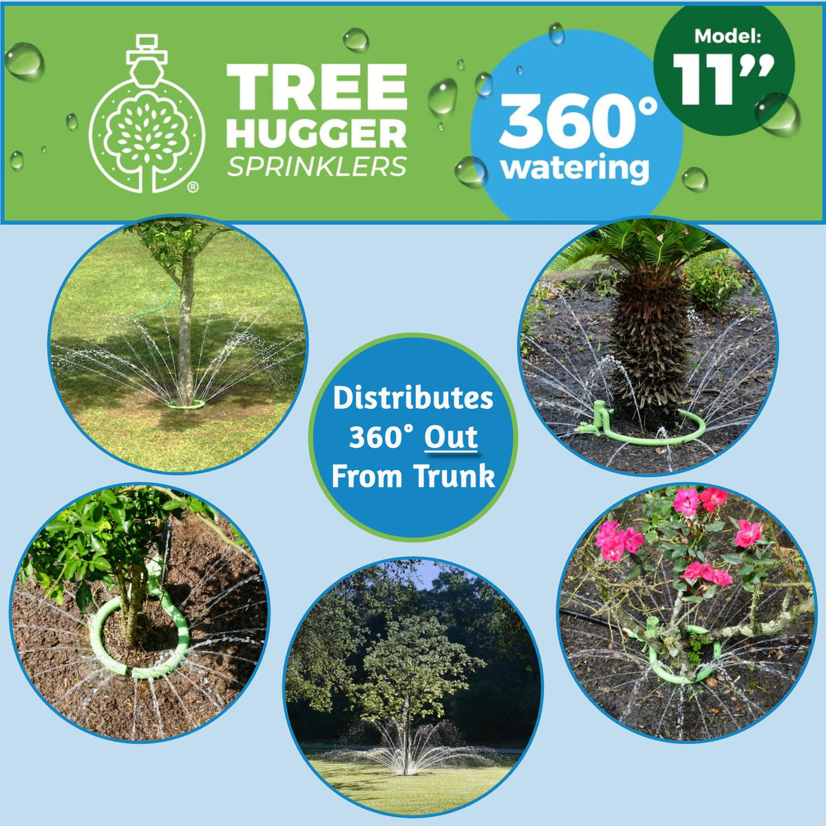 Outward spray by Tree Hugger waters feeders roots at the nutrition zone.