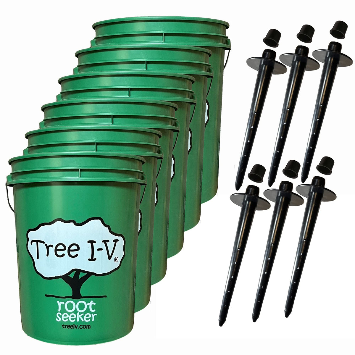 Tree I.V base reservoir shows stable hands-free watering for trees