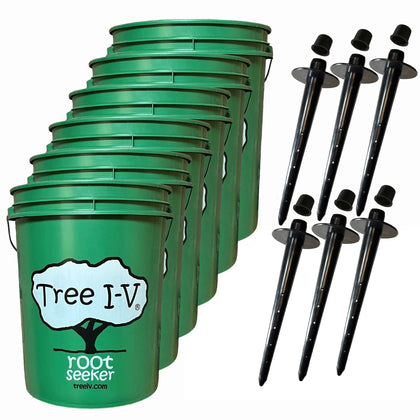 Tree I.V base reservoir shows stable hands-free watering for trees