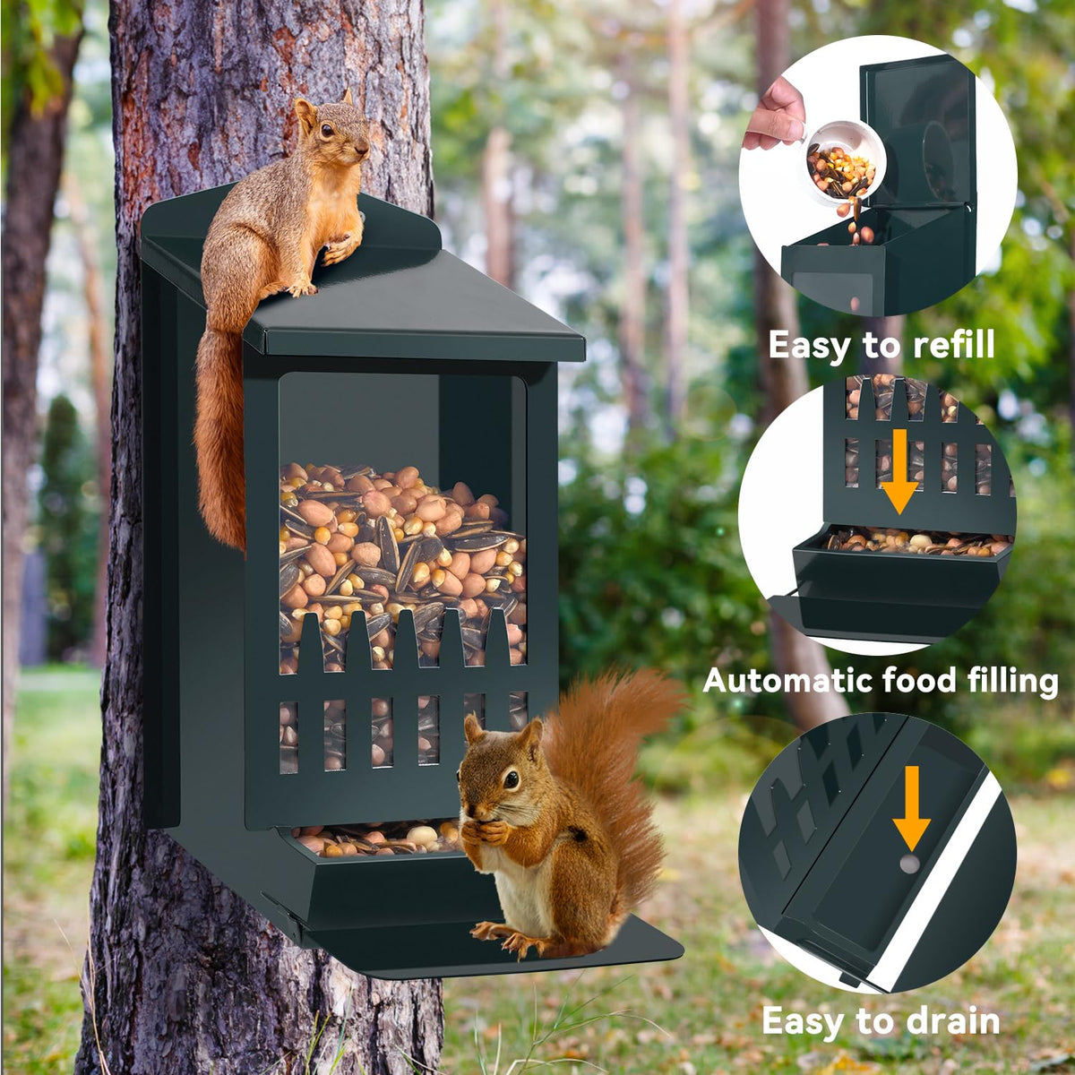 TreeGun feeder cover keeps grains dry in any weather condition.