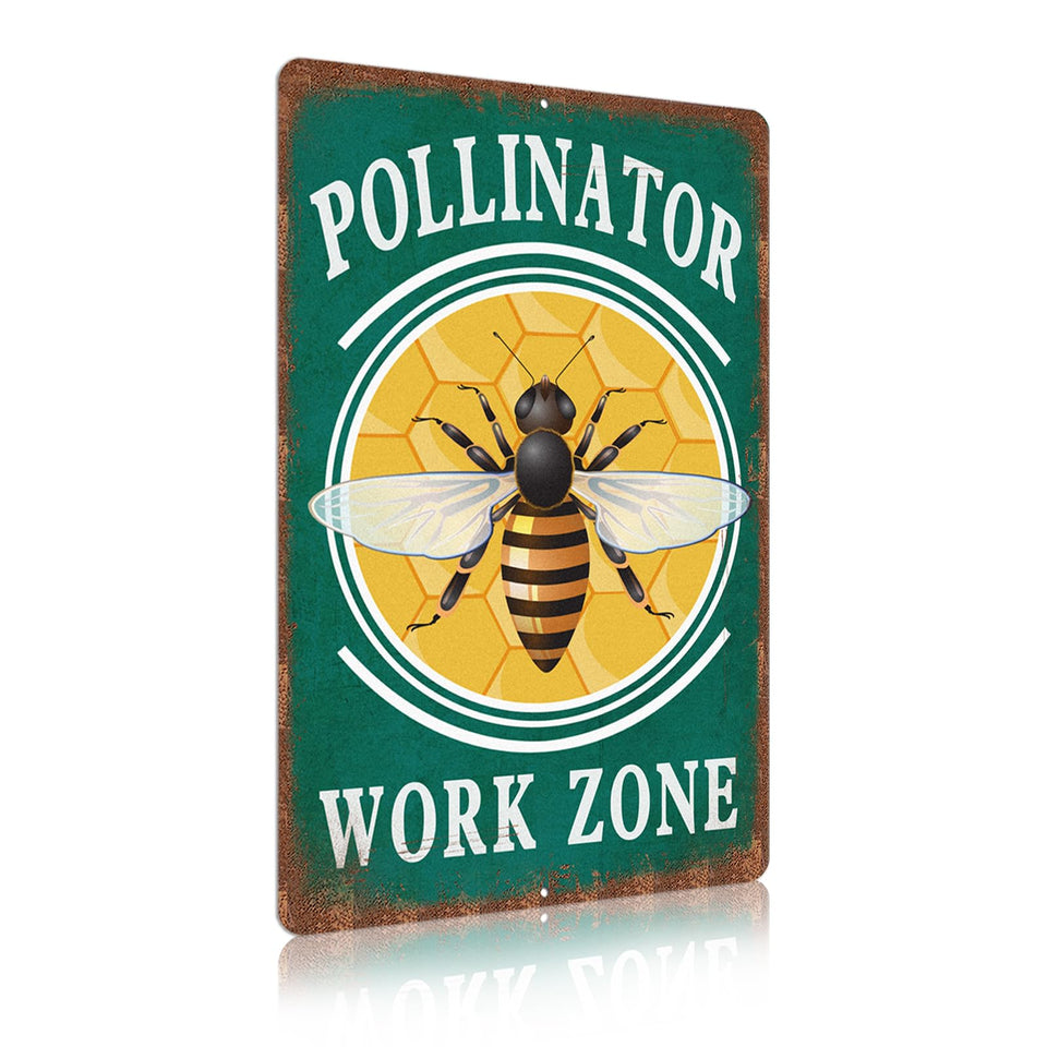 TreePERI vintage garden sign for pollinator work zone with durable metal.