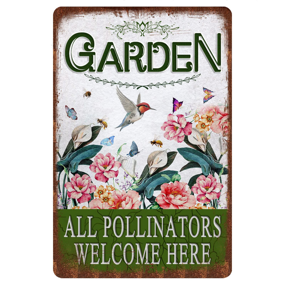 TREEPERI Vintage Garden Tin Sign in durable metal for outdoor decor.