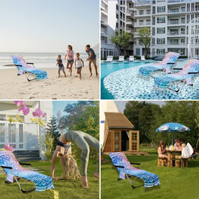 Versatile Treeswift product serves as towel and chair cover for sunbathing.