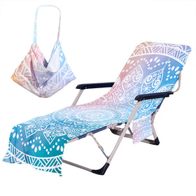 Treeswift beach chair cover with top pocket secures towel on lounge chairs.