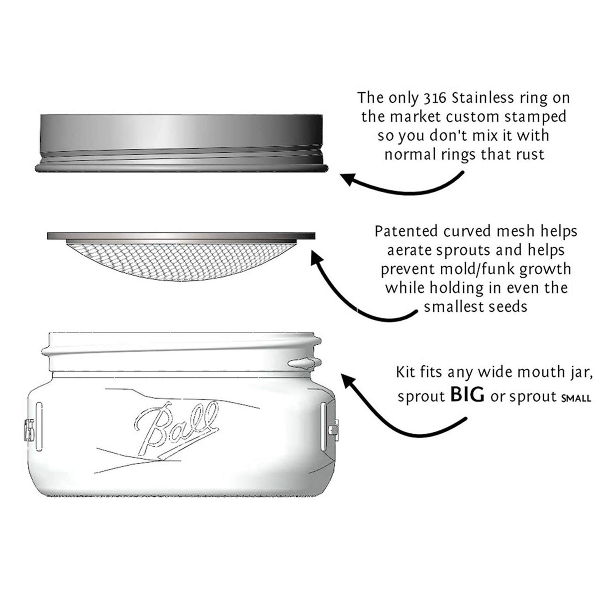 Trellis & Co stainless sprouting lid, durable and sterilizable for repeated use.
