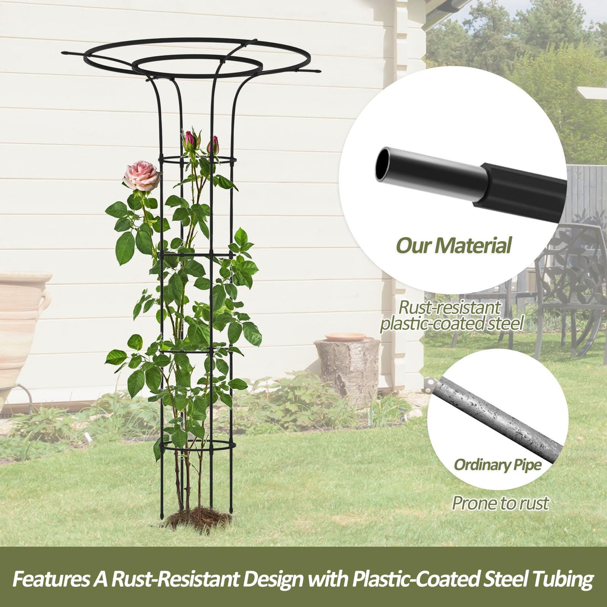 Adjustable height Trellume trellis with four rings for flexible growth