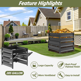Trellume metal compost bin with rust-proof coating standing sturdy in garden