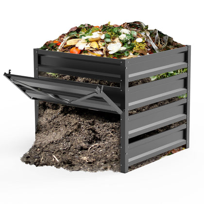 Trellume outdoor compost bin 285 gallons showing spacious capacity for kitchen scraps and leaves