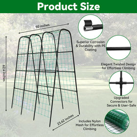Trellume Cucumber Trellis supporting cucumbers and beans on a garden frame