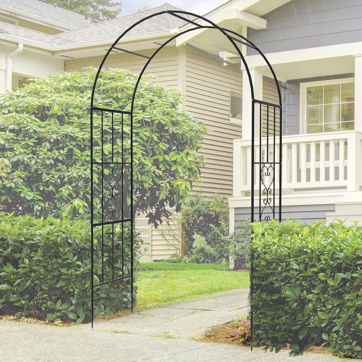 Trellume Garden Arch ground stakes visible for secure outdoor installation