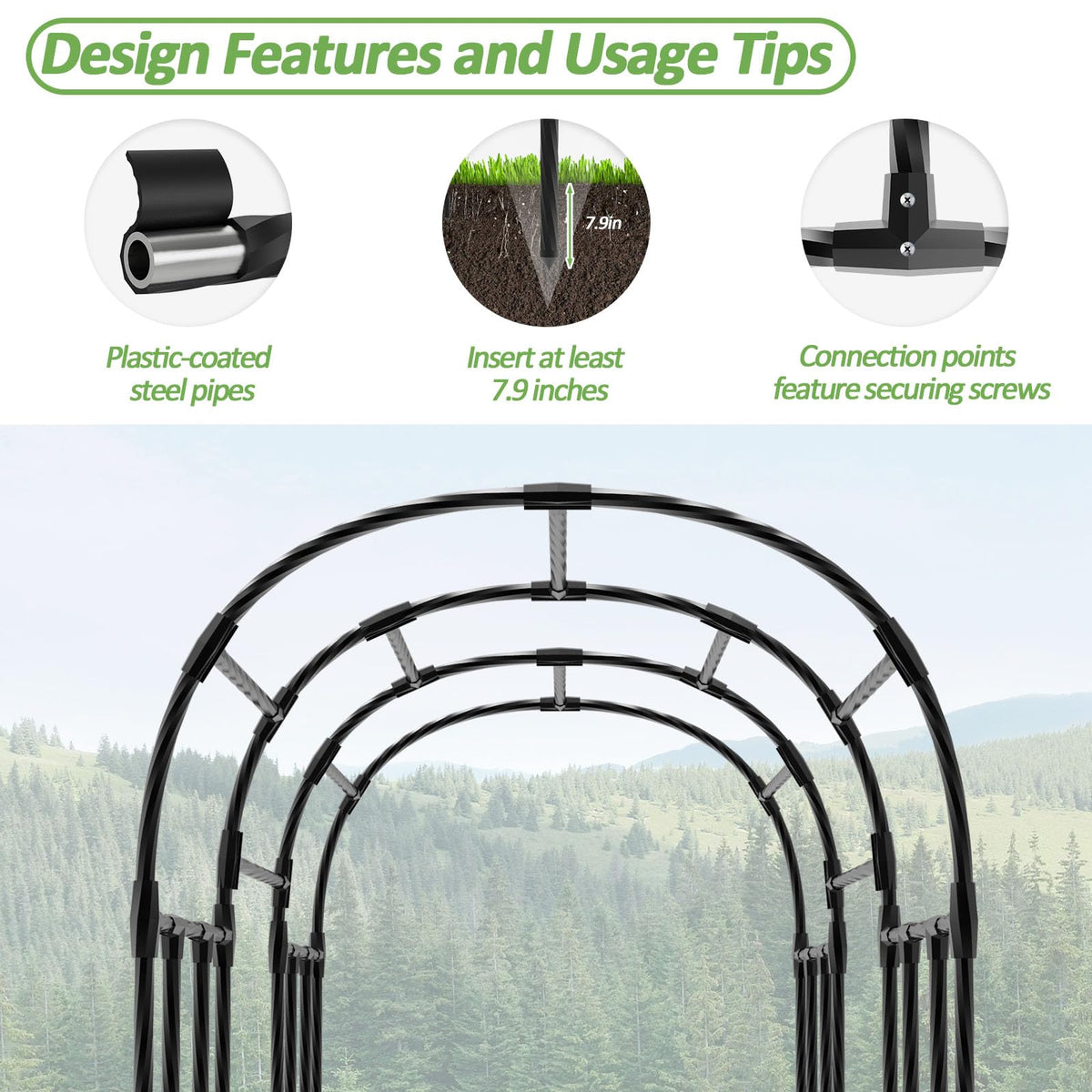 Trellume Garden Arch Trellis supports cucumber vines along the arch