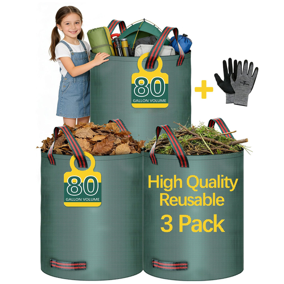 Trendara 80-gallon leaf bag with standing rim for easy yard cleanup.