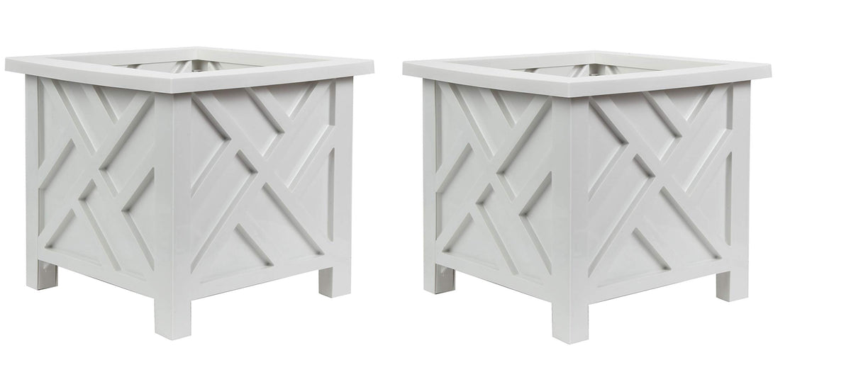 Trenton Gifts Chippendale White Planter Box Set 2 front view for elegant patio display.