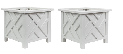 Trenton Gifts Chippendale White Planter Box Set 2 front view for elegant patio display.