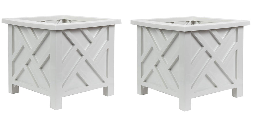 Trenton Gifts Chippendale White Planter Box Set 2 front view for elegant patio display.