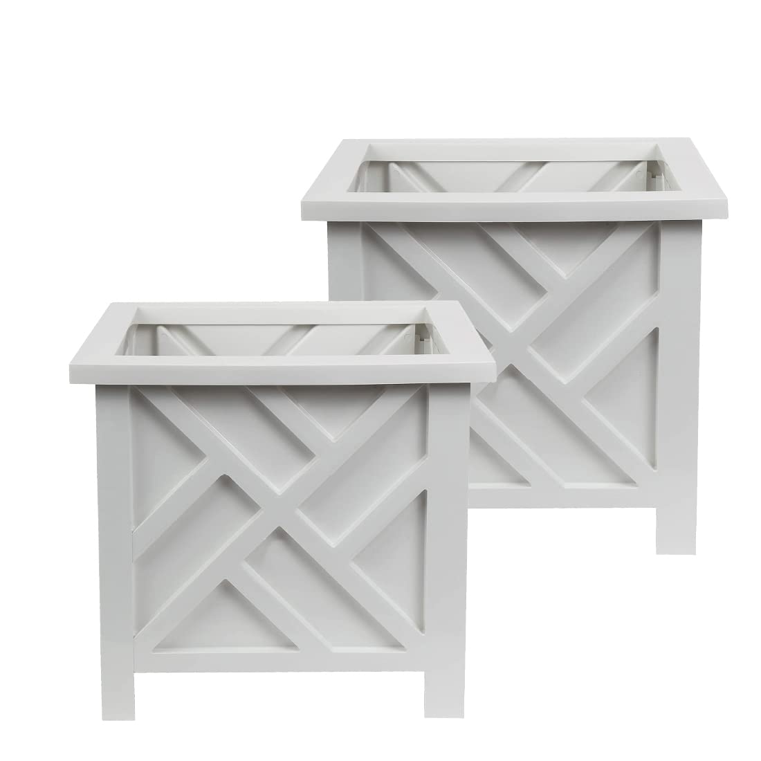 Trenton Gifts Chippendale White Planter Box Set 2 close-up lattice pattern detail.